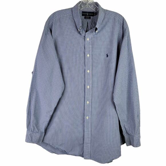 Polo Ralph Lauren Shirt Oxford Button Down Mens Size Large Blue White LS Blake - Picture 2 of 10